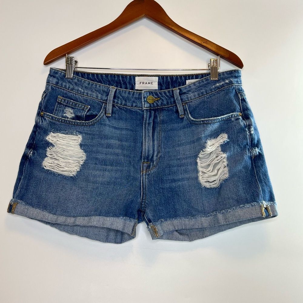 Frame Denim Le Grand Garçon Jean Shorts Distressed Cuffed Women's Size 29